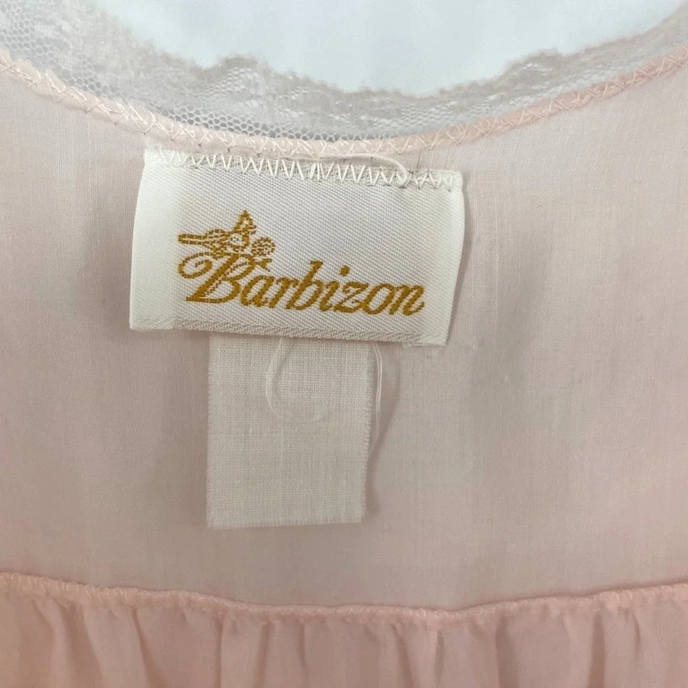 Vintage BARBIZON Nightgown L Pink Babydoll Sleeveless Lace Trim Pintucks Cottage